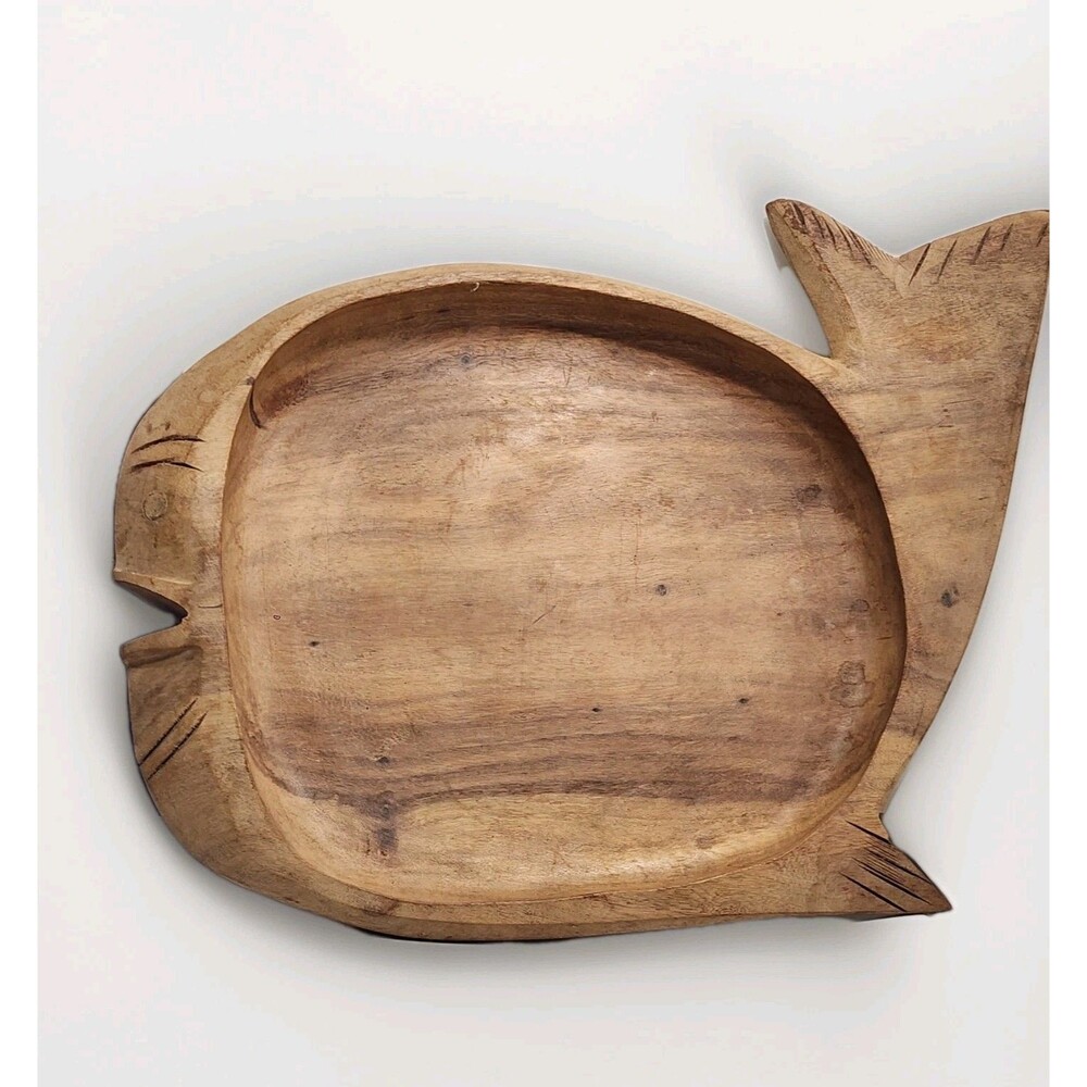VTG Hand Carved Fish Platter Tray 12” Wood Detailed Home Decor Charcuterie Board
